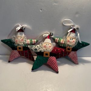 3 SANTA Ornaments Starfish Shaped Fabric Christmas Hanging Plush Patch Cottage